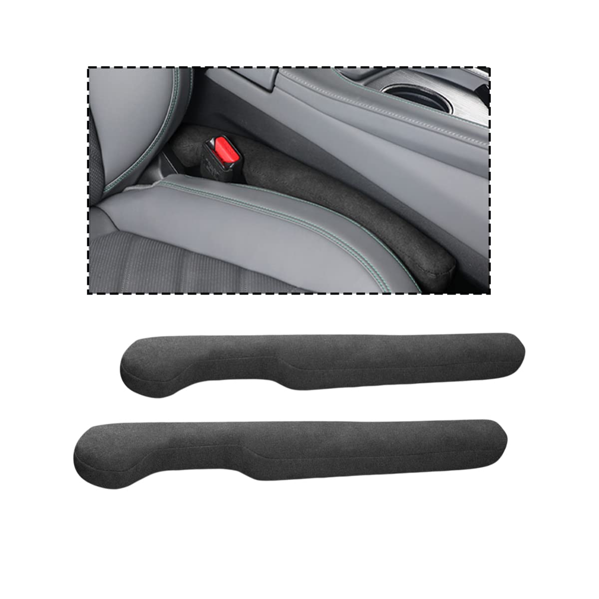 Photo 1 of   LKAHG Car Seat Gap Filler, 2 Pack Organizer Fill The Gap Between Seat and Console Side, Blocker Stop Things from Dropping Under, Car Accessories Universal Fit for Most Vehicles, SUV, Truck (Black)