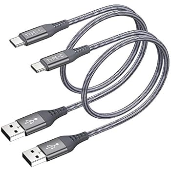 Short USB Type C Cable,(1ft 2-Pack) USB-C Charger Nylon Braided Fast Charging Cord Compatible Samsung Galaxy S9 S8 Plus Note 9 8 Google Pixel 2 XL,LG G7 V35 ThinQ,V30(Grey)