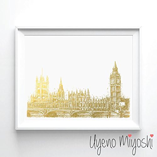 London City Sketch IV Houses of Parliament Gold Foil Art Print London England City Skyline Gold Print City Sketch Gold Wall Art Decor