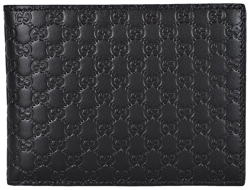 Gucci Men's Leather Micro GG Guccissima Trifold Wallet 217044 (Black)