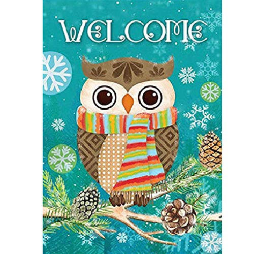MC Cute Owl Winter Snowflake Garden Flags 12.5X 18 Inches Double Sided Polyester Pine Cone Winter Welcome Outdoor Banners Decorative Christmas Holiday Yard Flags Supplies