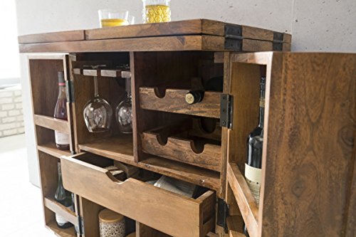 KADIMA DESIGN Hausbar Massivholz Sheesham Vitrine ausklappbar Landhausstil Barschrank – Bild 7