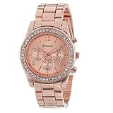 Han Shi Crystals Watch, Fashion Ladies Women Girls Faux chronograph Quartz Classic Round Clock (A, Rose Gold)
