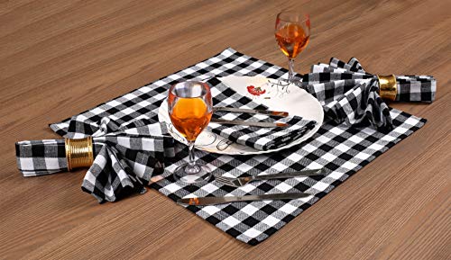 Cloth Dinner Napkin Gingham Plaid Check Fabric-18X18 Black White, Wedding Napkins, Cocktails Napkins, Fabric Napkins, Cotton Napkins, Mitered Corners & Generous Hem, Dinner Napkins Set of 12 - Thumbnail 3