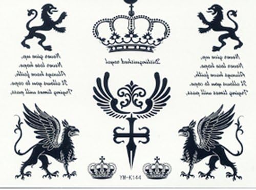 Tattoo dimension 6.30" x 6.30" non toxic and waterproof fake temp realistic temporary tattoo stickers crown designs,cross,cock angle