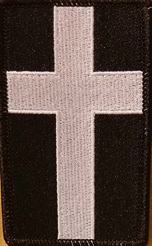 Christian Cross Emblem IRON-ON Patch Black & White Version (BLACK BORDER)