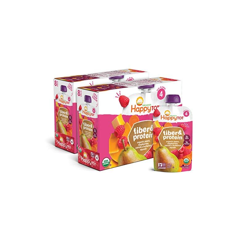 Happy Tot Organics Stage 4 Baby Food Pouches, Gluten Free, Vegan Snack, Fiber & Protein Fruit & Veggie Puree, Pears…