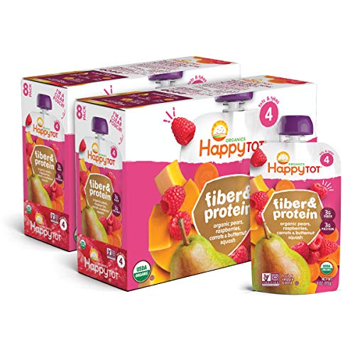 Happy Tot Organics Stage 4 Baby Food Pouches, Gluten Free, Vegan Snack, Fiber & Protein Fruit & Veggie Puree, Pears…