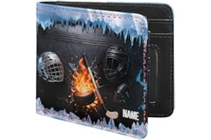 Personalized Ice Hockey Wallet Custom Name Funny Leather Sport Theme Cash Holder Bifold Purse Travel Gifts for Family Friend 