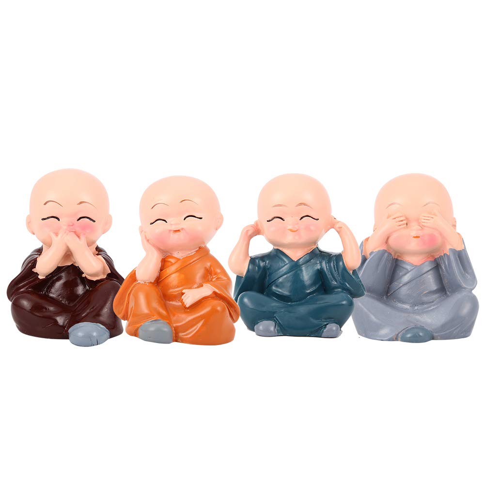 4Pcs Monks Figurine, Cute Little Monk Statue No Hear See Speak Evil Statue for Home Car Decoration Crafts