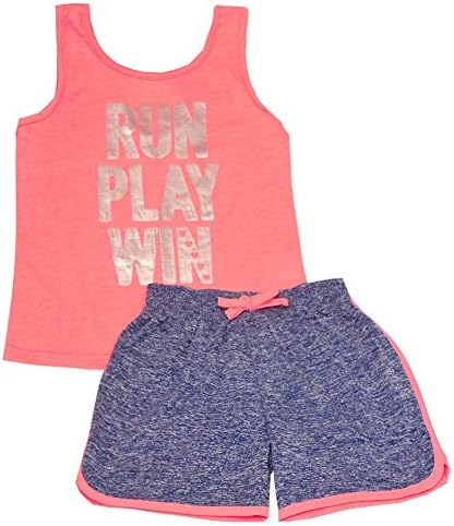 Little Girls Orange Run Play Win Print Tank Top 2 Pc Shorts Outfit 4T