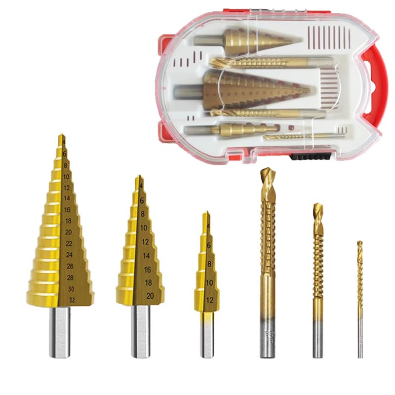 Step Drill Bit Set, Hss Titanium Serrated Twist