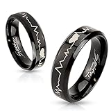 Heartbeat Stainless Steel Black IP Laser Etched Band Ring