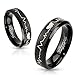 Heartbeat Stainless Steel Black IP Laser Etched Band Ring