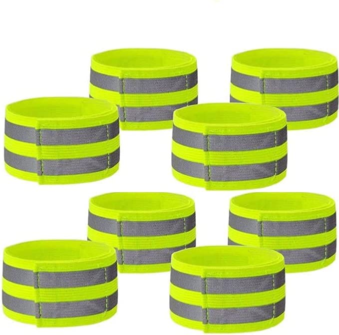 KOMUNJ Pack of 8 Double Reflective Bands, Reflective High Visibility Reflective Band Safety Bracelet for Cycling, Hiking, Motorbike Riding or Running