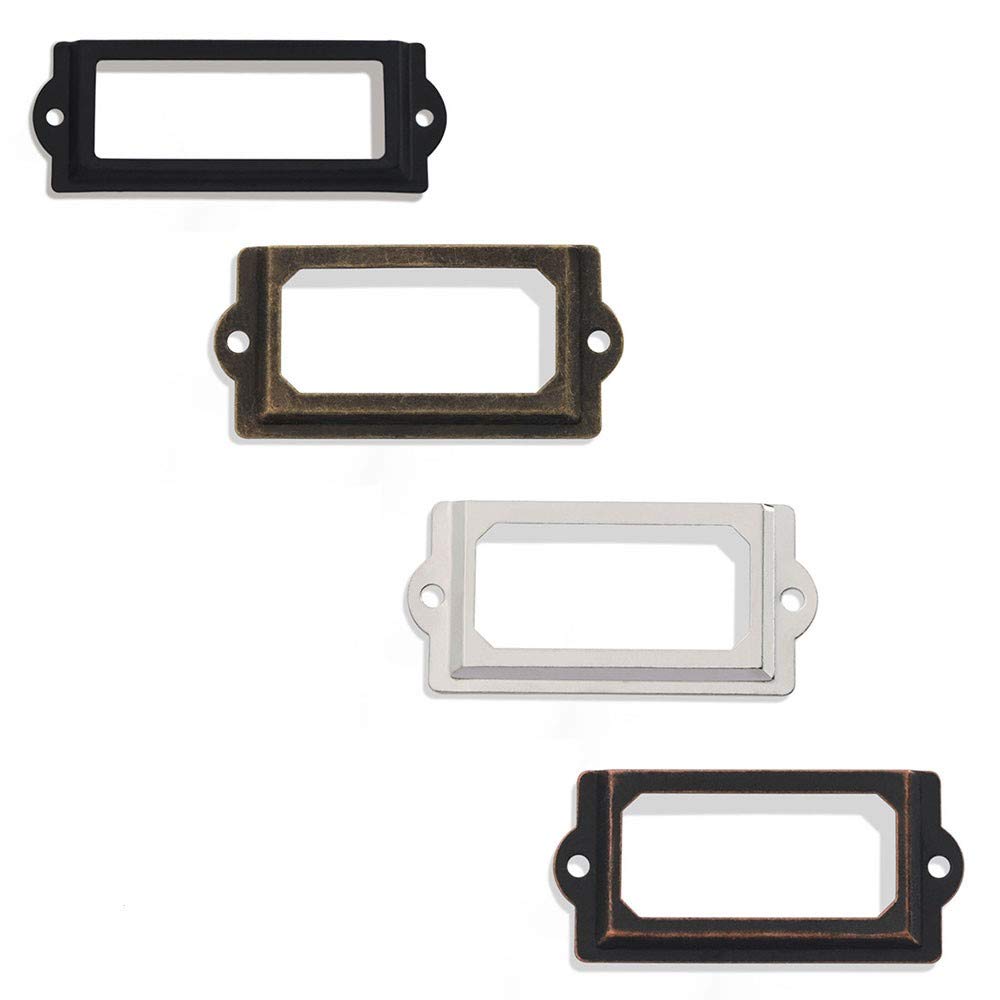 Metal File Cabinet Drawer Tag Labels Holders Shelf Card Holder Card Holder Drawer Pull Antique File Label,Office Card Frame Labels Holders，8pcs Silver