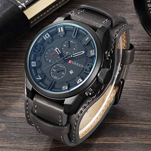 Curren - Reloj de pulsera analógico de piel para hombre, con fecha, 3 esferas decorativas - Imagen 4