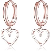 Reffeer Solid 925 Sterling Silver Heart Drop Earrings Hoop for Women Teens Heart Hoop Earrings Huggie Drop Earrings