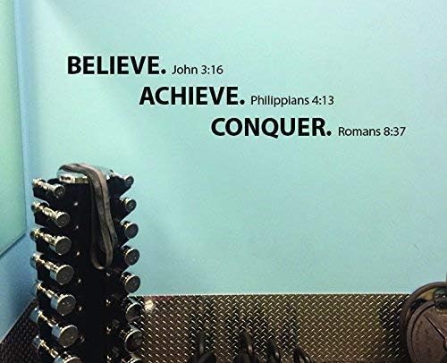 Motivational Wall Decal, Believe Achieve Conquer. Religious Bible Themed.