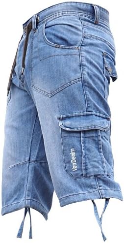 Von Denim Mens Boys Cargo Combat Denim Summer Half Knee Shorts King Big Sizes