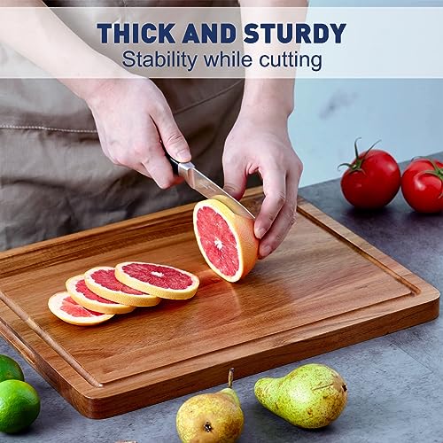 COCOBOSS Premium Acacia Wood Cutting Board for Kitchen Wood Chopping Board - with Juice Slot and Convenient Handles (Medium 15\