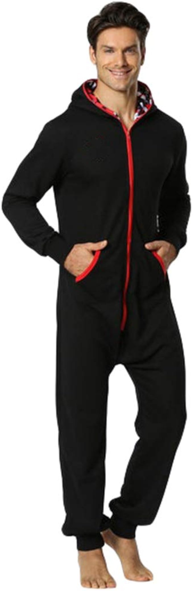 Ketamyy Mens Hooded Onesie Pajamas Solid Color Casual Zip Long Sleeve