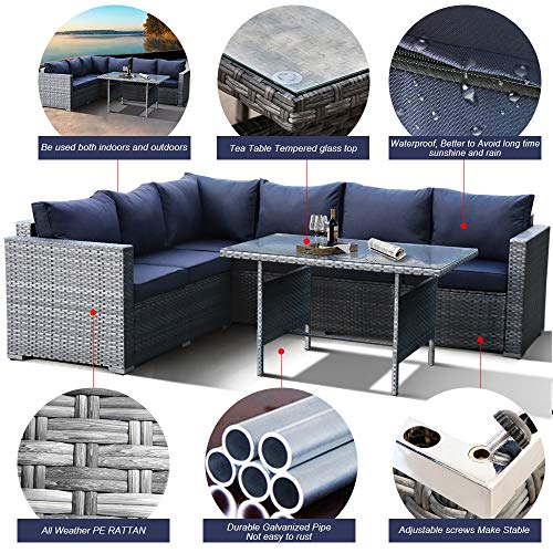 JETIME Outdoor Furniture Patio Rattan Sofa Set 4 Pieces Garden Couch Wicker Conversation Set