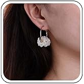 Sttiafay Acrylic Flower Hoop Earrings Resin Flower Dangle Earrings White Tiny Flower Earrings Floral Cluster Drop Earrings Hollow Circle Huggie Earrings Jewelry for Women