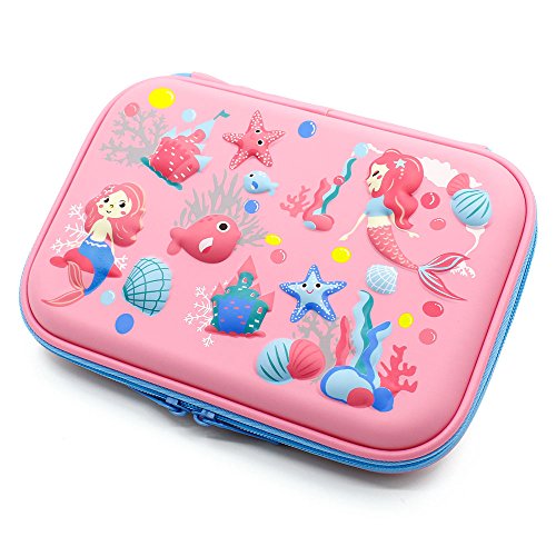 SOOCUTE Mermaid Big Capacity Hardtop Pencil Case with Compartment - Cute School Stationery Supply Organizer Box Pen Holder for Kids Girls Toddlers (Light Pink)