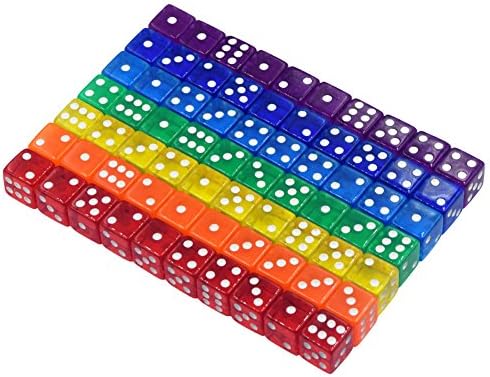 WEQEER 70-Count 6-Sided 16mm 7 Colors Dice in Bag