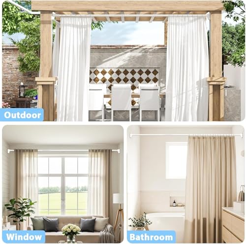 Dsocool Tension Curtain Rods No Drilling, Extra Long Tension Rod 100-440cm, Heavy Duty Shower Curtain Rod for Outdoor Patio Bathroom Windows Room Divider, Adjustable, Anti-Slip, No Rust