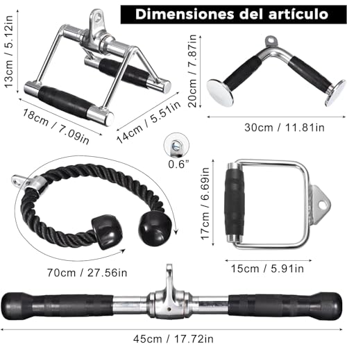 PERFECTOP Accesorios de Polea de Cable para Ejercicio en Casa,Combo de Accesorios para Poleas de Gym, Agarres y Equipos de Gimnasio,Mango en V