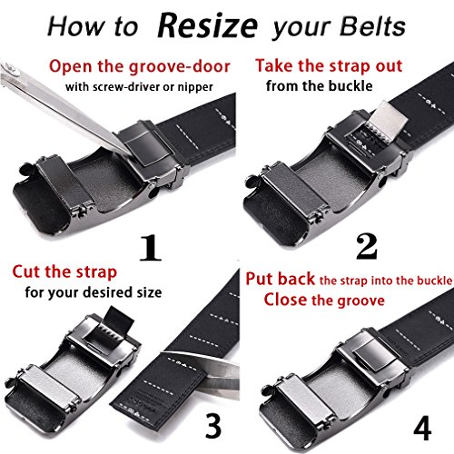 Men's Belt, Bulliant Leather Ratchet Belt for Men with Sliding Buckle 1 3/8" In Gift Box, Trim to Fit.