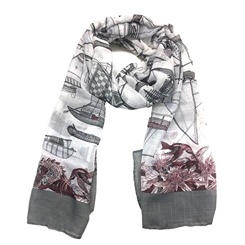 Top Fashionland Premium Soft Sailboat Sheer Scarf White