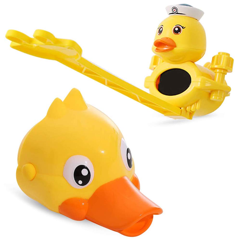 Asamio 2PCS Faucet Extender & Spout Cover for Kids, Cartoon Animal Duck Sink Handle Extender Tap Extenders for Baby Kids Hand Washing