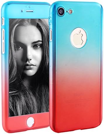 iPhone 7 Case, iLapland Ultra Thin 360 Degree Full Body Coverage Protection Gradient Ramp Vibrant Colorful PC Hard Slim Case with Tempered Glass Screen Protector for Apple iPhone 7 (Blue to Red)