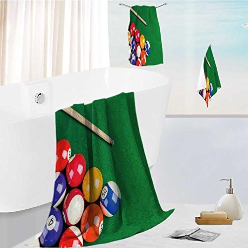 Homesonne Cabana Beach Towel set billiard balls on green table with billiard cue snooker pool game Comfortable and Extremely Absorbent