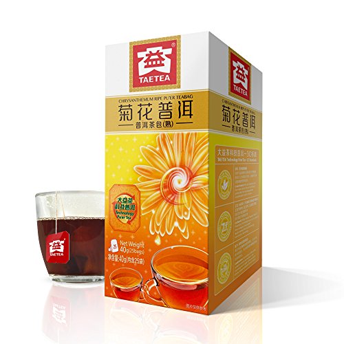 TAE TEA Chrysanthemum Tea Bags - Pu'er Tea with Chrysanthemum, Chinese Black Tea - Pu erh Tea Bag - Pu er Fermented Tea Bags, 25 Count Individually Wrapped for Weight Loss