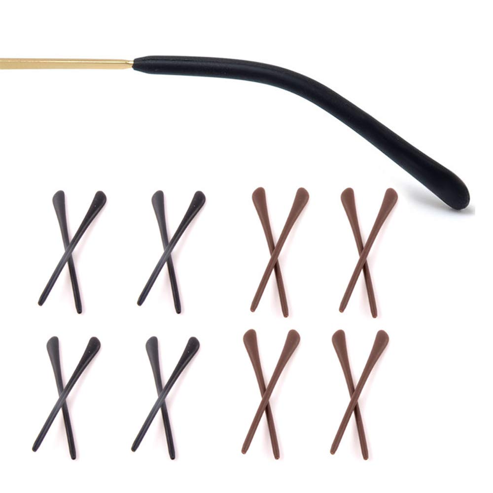 8 Pairs Eyeglass End Tips Ear Sock Pieces Anti-Slip Tube Replacement Tips Silicone for Thin Metal Eyeglass Legs,4 Black/4 Brown