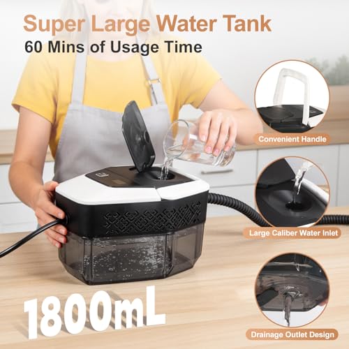 Steam Cleaner,Handheld Steam Cleaner 1500W Low Pressure, 15s Fast Heating, 1.8L Water Tank, with 12 Accessories for Home, Kitchen & Car Cleaning,White（Hold 3s to start）