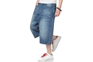 Kinghua Baggy Jean Shorts for Men Casual Loose Fit Hip Hop Denim Shorts