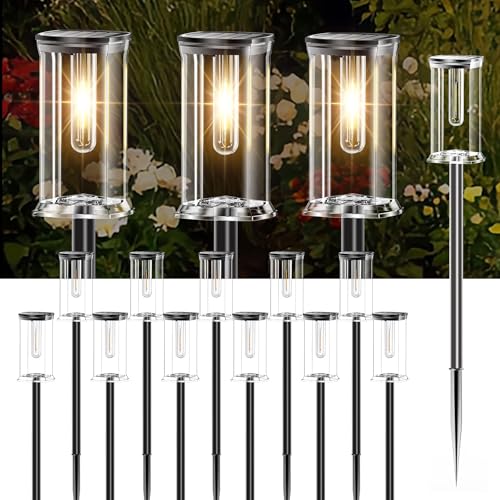 SOLARBABY 12 Pieces Solar Lights Outdoor Garden Warm White LED Outdoor Solar Lights IP65 Automatic Ignition Decorative Lighting for Patio, Garden, Patio and Yard