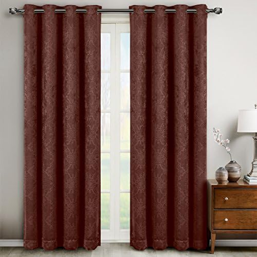 Deluxe Energy Efficient &amp; Room Darkening. Pair of Two Top Grommet Blackout Weave Embossed Curtain Panel, Triple-Pass Foam Back Layer, Elegant and Contemporary Bella, Chocolate / Brown, 63" Panel