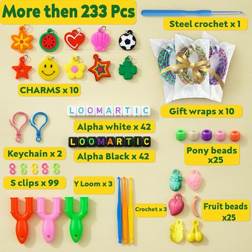 Loomartic 6000+Elastic Rubber Loom Bands Kit Premium Quality Loom Bands Kits for Girls in 20 Multi Colors with Bracelet Beads for Friendship Bracelet Making kit for Girls and Birthday Gifts for Kids