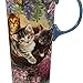 CEDAR HOME Travel Coffee Ceramic Mug Porcelain Latte Tea Cup With Lid 17oz. Flower and Cat