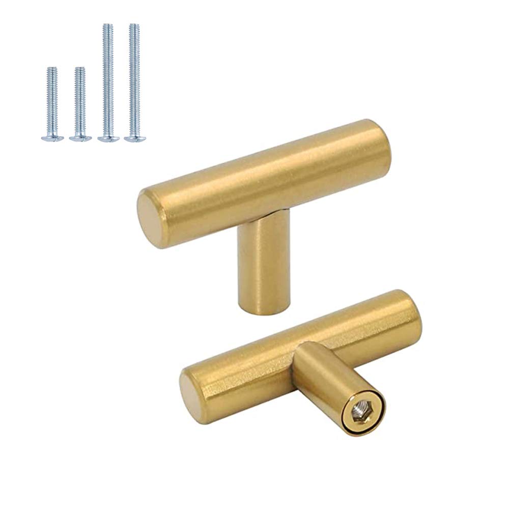 goldenwarm 15 Pack Gold Kitchen Cabinet Knobs - Brushed Brass Cupboard & Drawer Knobs - T Bar Furniture Handles