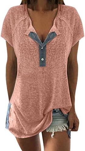 LANSKIRT Women Women's Loose Casual Short Sleeve Blouse With Button Summer