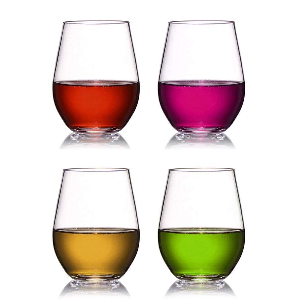 Plastic Wine Glasses Set of 4 Red White Wine Stemless Glass Unbreakable