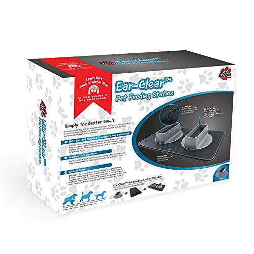 Ear Clear Dog Bowl and Mat Set, No Spill Food and Water Bowls with Mat