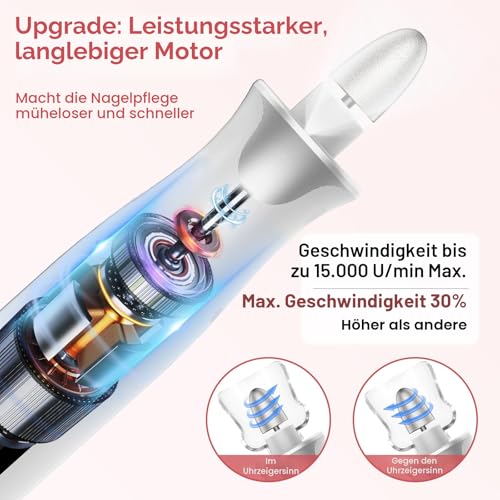Electric Manicure / Pedicure Set, Nail Feles, Nail Cutter and Callus Remover with 10 Attachments for Nail Care, with 10 Speeds, LED Light, Storage Bag